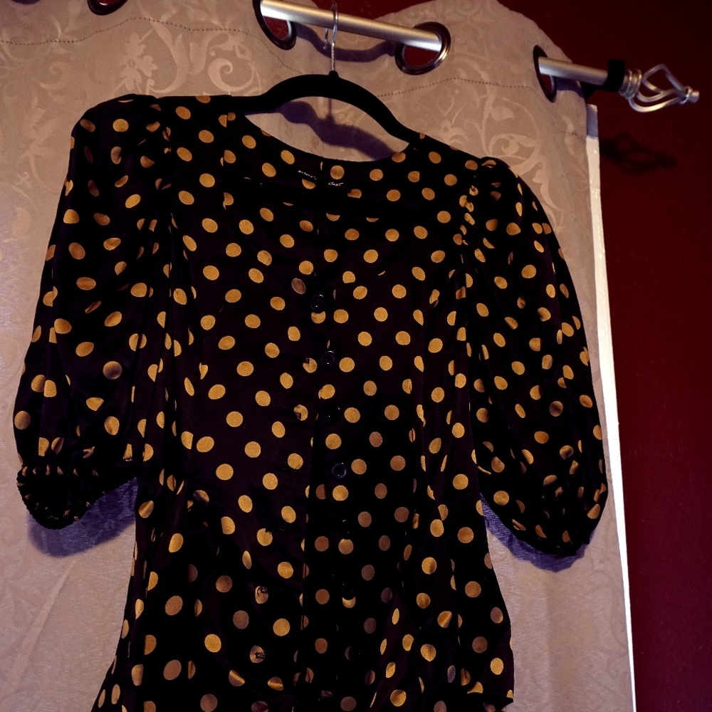 100% Silk Black Top with gold dots Betsey Johnson!